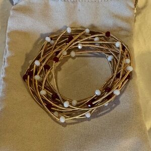 Gold Wire Bracelet with Red and White Beads